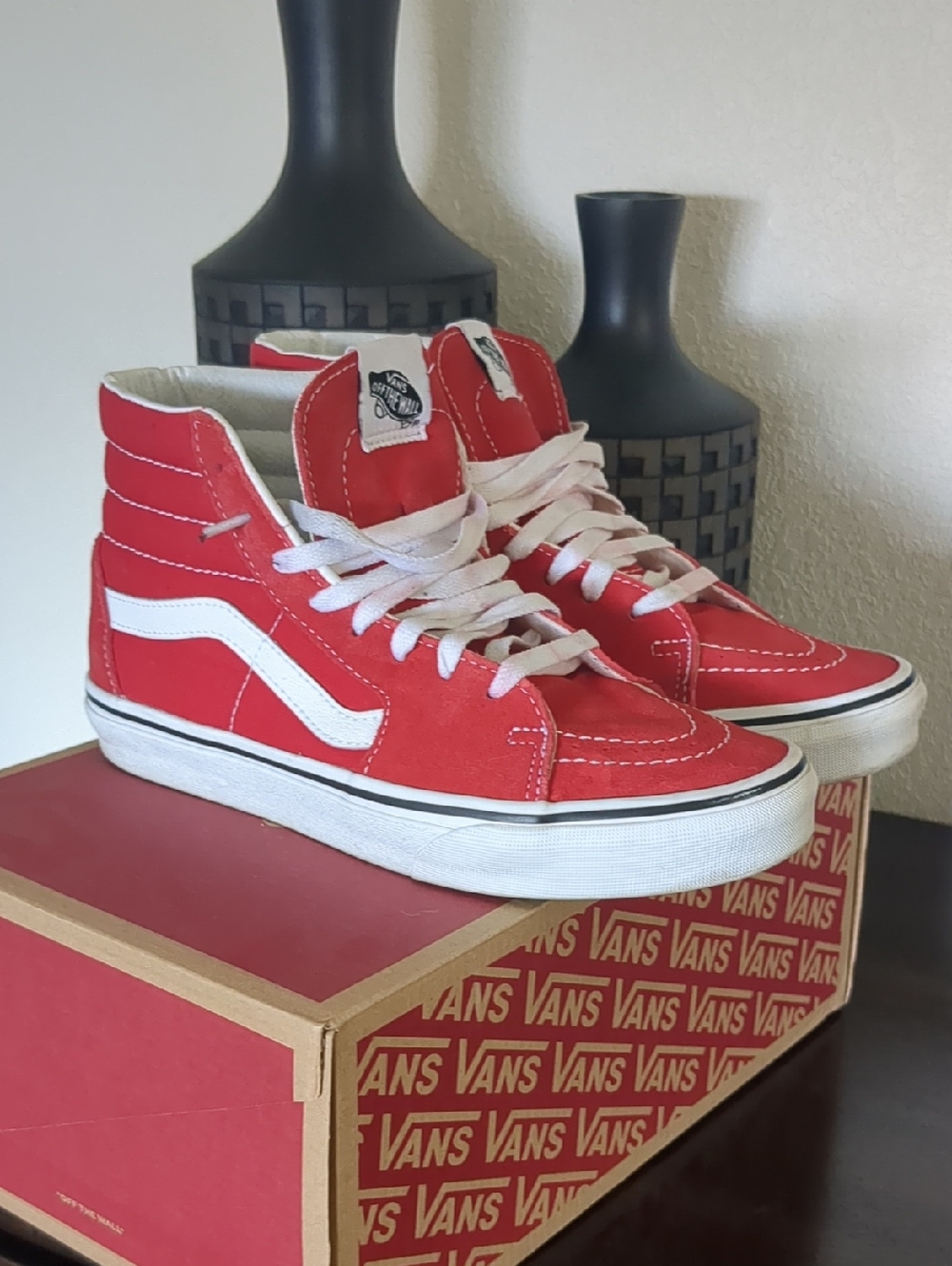 Vans Red & White High-Top Skate Sneakers